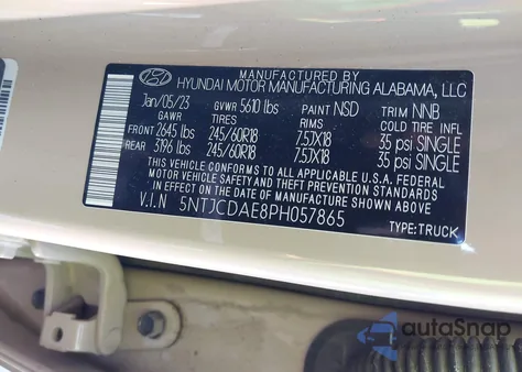 2023 Hyundai Santa Cruz Sel из США, поврежденный, VIN 5NTJCDAE8PH057865